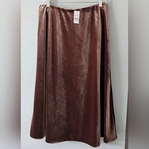 NWT Midi Skirt LOFT Velour Women's Size 8 Light Copper Cafe Brown Fall Autumn